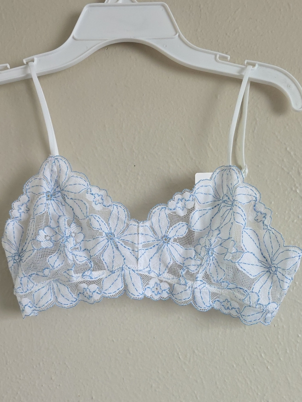 White Bralette with Light Blue Floral Lace Embroidery